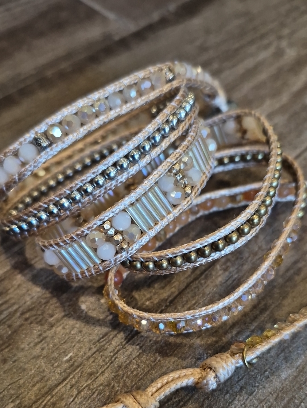 Liv Thai Bohemian Gold & Tan Hues Faceted Bead Adjustable Length Wrap Bracelet - Picture 12 of 13